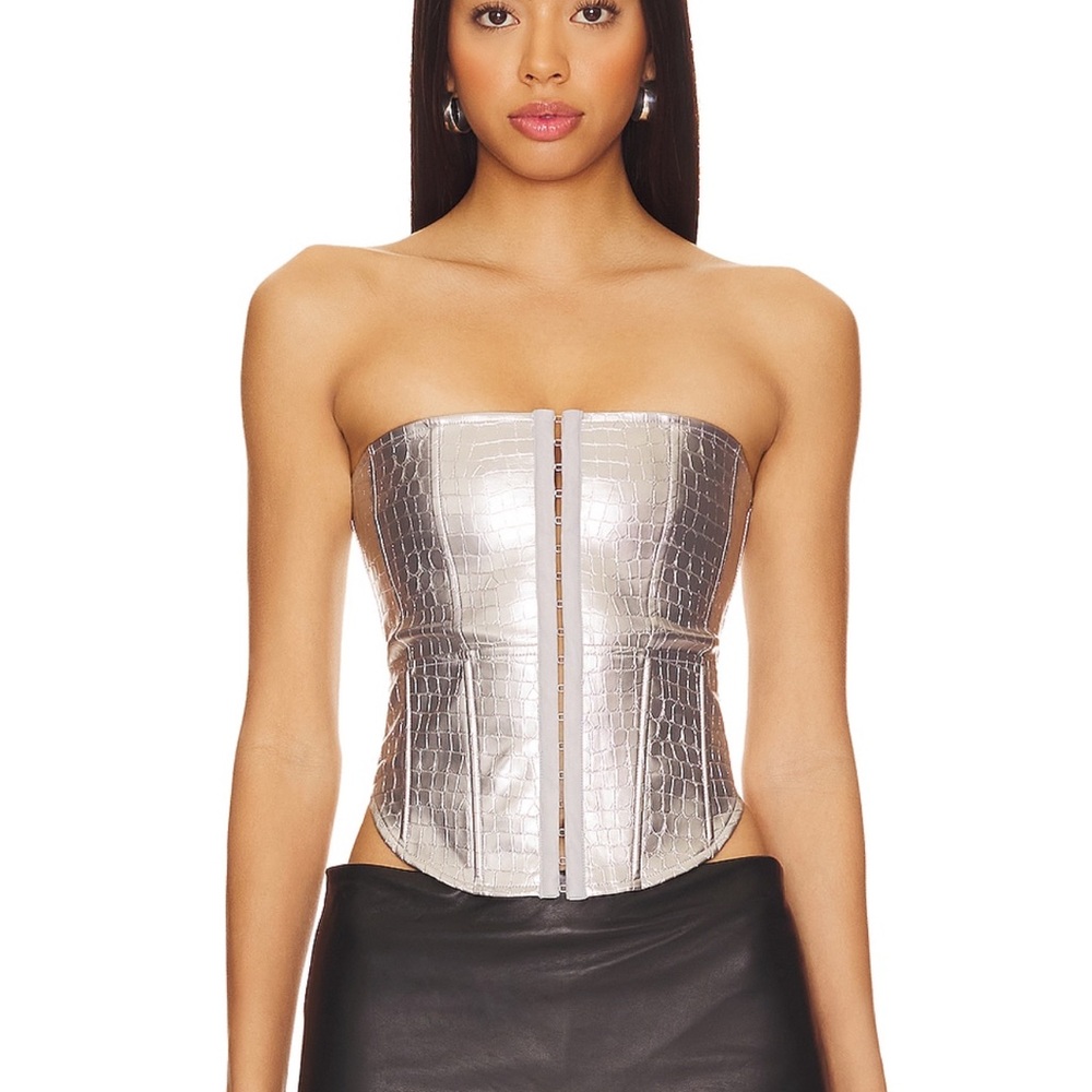 Silver Croc-Embossed Strapless Top